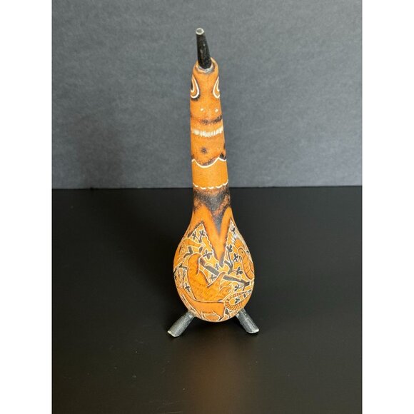 Hand-Carved Gourd Bird Figurine With Intricate Designs - Picture 1 of 14
